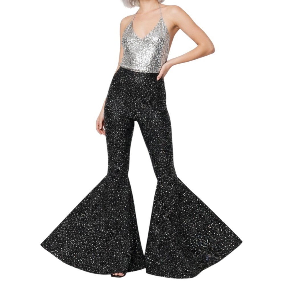 NWT $66 COQUETRY CLOTHING Star Noir High Waist Bell Bottom Flares SIZE XS